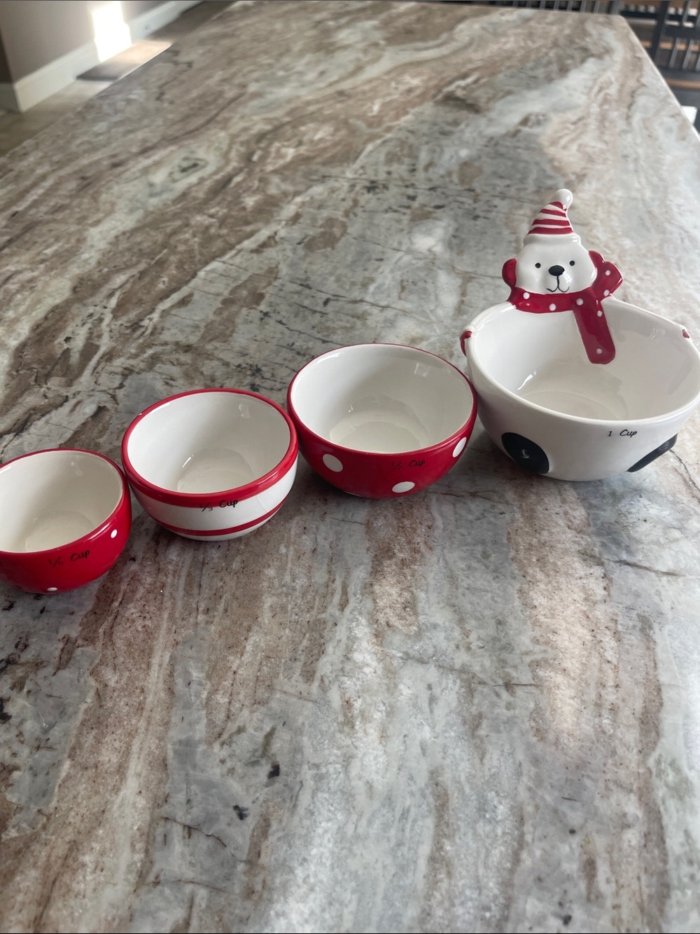 Home Essentials Red and White Holiday Measuring Bowl Set
